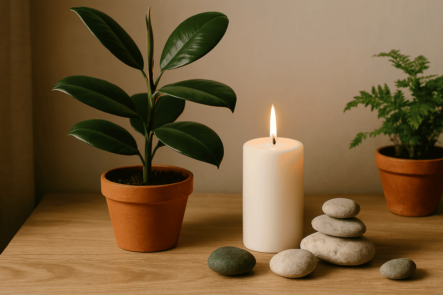 Bitki + Mum + Doğal Taş Uyumu: Doğal Dekorasyon Tüyoları